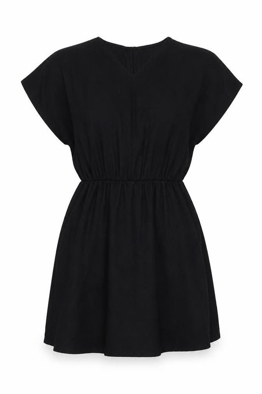 Front view of H&M women’s black polyester wrap dress, size M, v-neck pullover