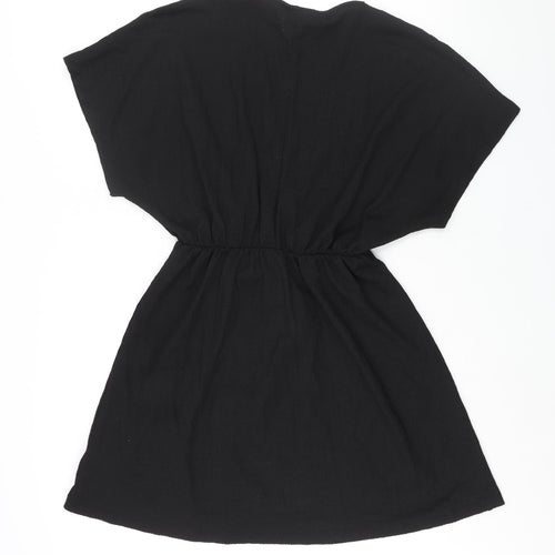 H&M Womens Black Polyester Wrap Dress Size M V-Neck Pullover
