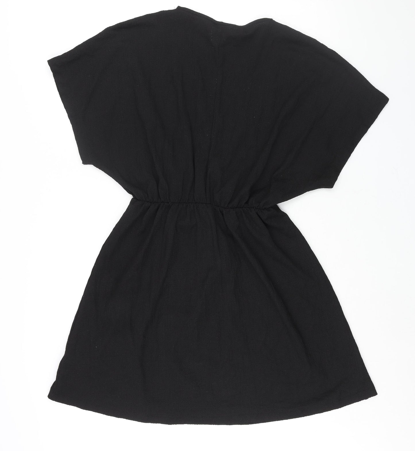 H&M Womens Black Polyester Wrap Dress Size M V-Neck Pullover