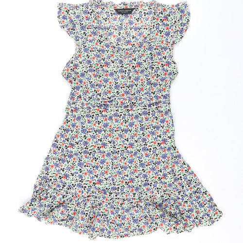 Dorothy Perkins Womens Multicoloured Floral Cotton Mini Size 10 V-Neck Pullover - Frill Belted