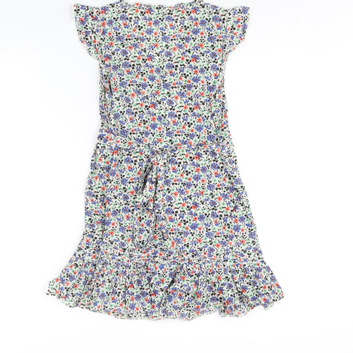 Dorothy Perkins Womens Multicoloured Floral Cotton Mini Size 10 V-Neck Pullover - Frill Belted