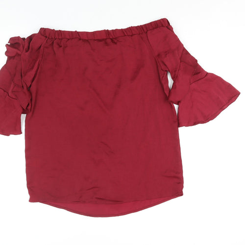 QED London Womens Red Polyester Basic Blouse Size 8 Off the Shoulder - Frill