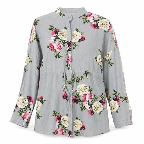 Boohoo Womens Grey Floral Polyester Tunic Blouse Size 12 Round Neck - Drawstring Waist