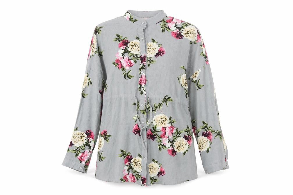 Boohoo Womens Grey Floral Polyester Tunic Blouse Size 12 Round Neck - Drawstring Waist