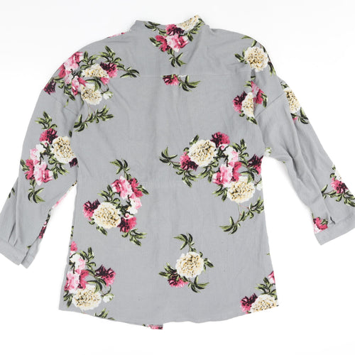 Boohoo Womens Grey Floral Polyester Tunic Blouse Size 12 Round Neck - Drawstring Waist