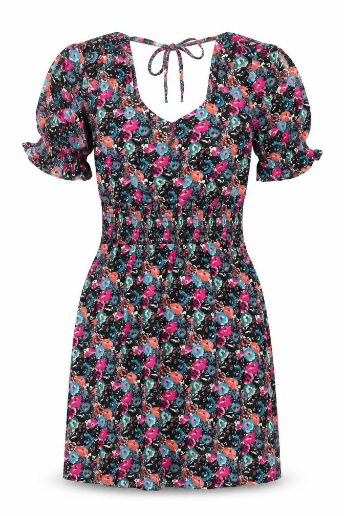 Front view of Next women’s multicoloured geometric viscose shift, size UK 12, square neck tie