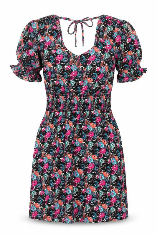 Front view of Next women’s multicoloured geometric viscose shift, size UK 12, square neck tie