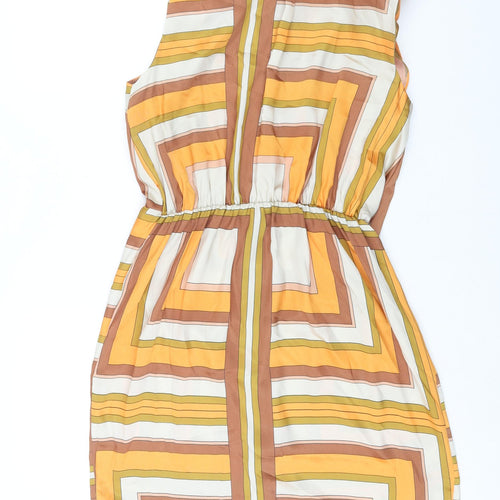 River Island Womens Orange Geometric Polyester Sheath Size 16 Collared Button - Shoulder Pads