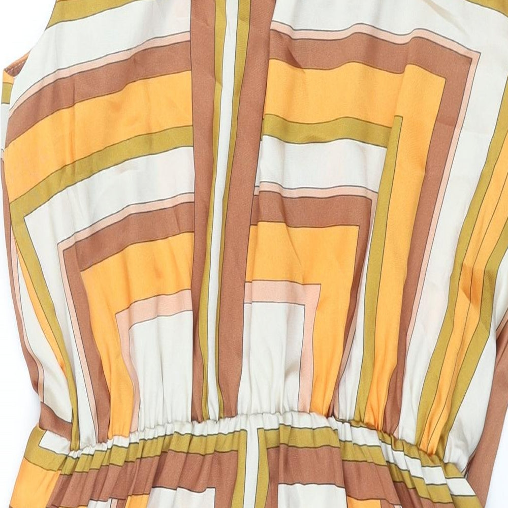 River Island Womens Orange Geometric Polyester Sheath Size 16 Collared Button - Shoulder Pads