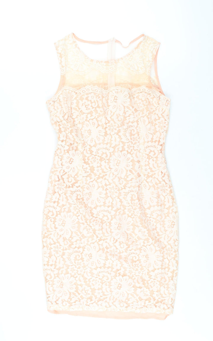 Cameo Rose Womens Pink Polyester Bodycon Size 12 Round Neck Zip