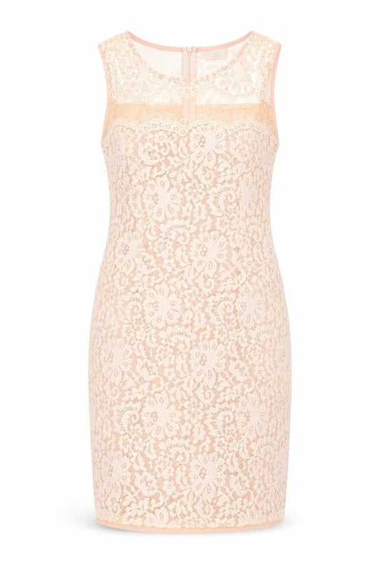 Front view of Cameo Rose women’s pink polyester bodycon, size UK 12, round neck zip
