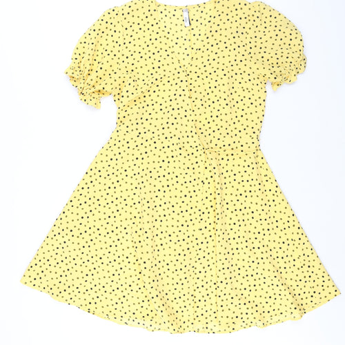 Mango Womens Yellow Polka Dot Polyester Wrap Dress Size M V-Neck Tie
