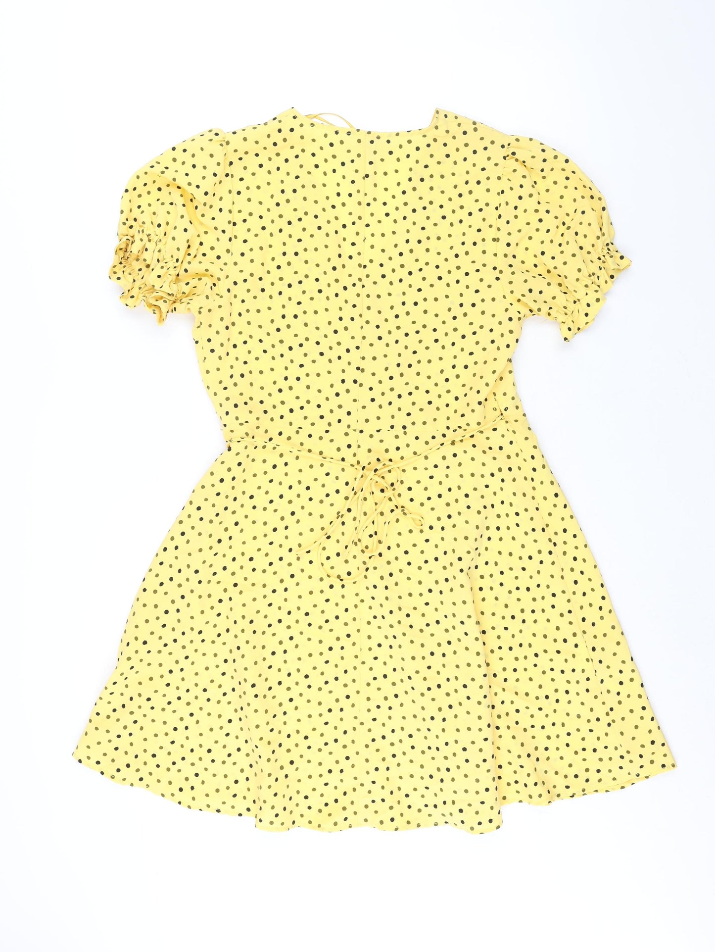 Mango Womens Yellow Polka Dot Polyester Wrap Dress Size M V-Neck Tie