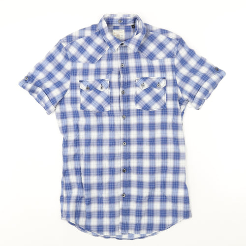 River Island Mens Blue Check Cotton Button-Up Size S Collared Button