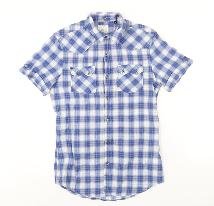 River Island Mens Blue Check Cotton Button-Up Size S Collared Button
