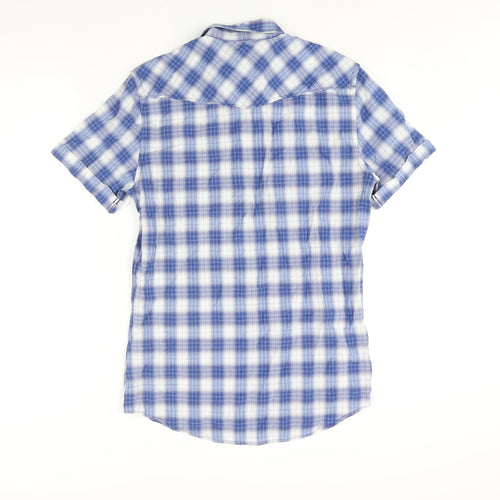 River Island Mens Blue Check Cotton Button-Up Size S Collared Button