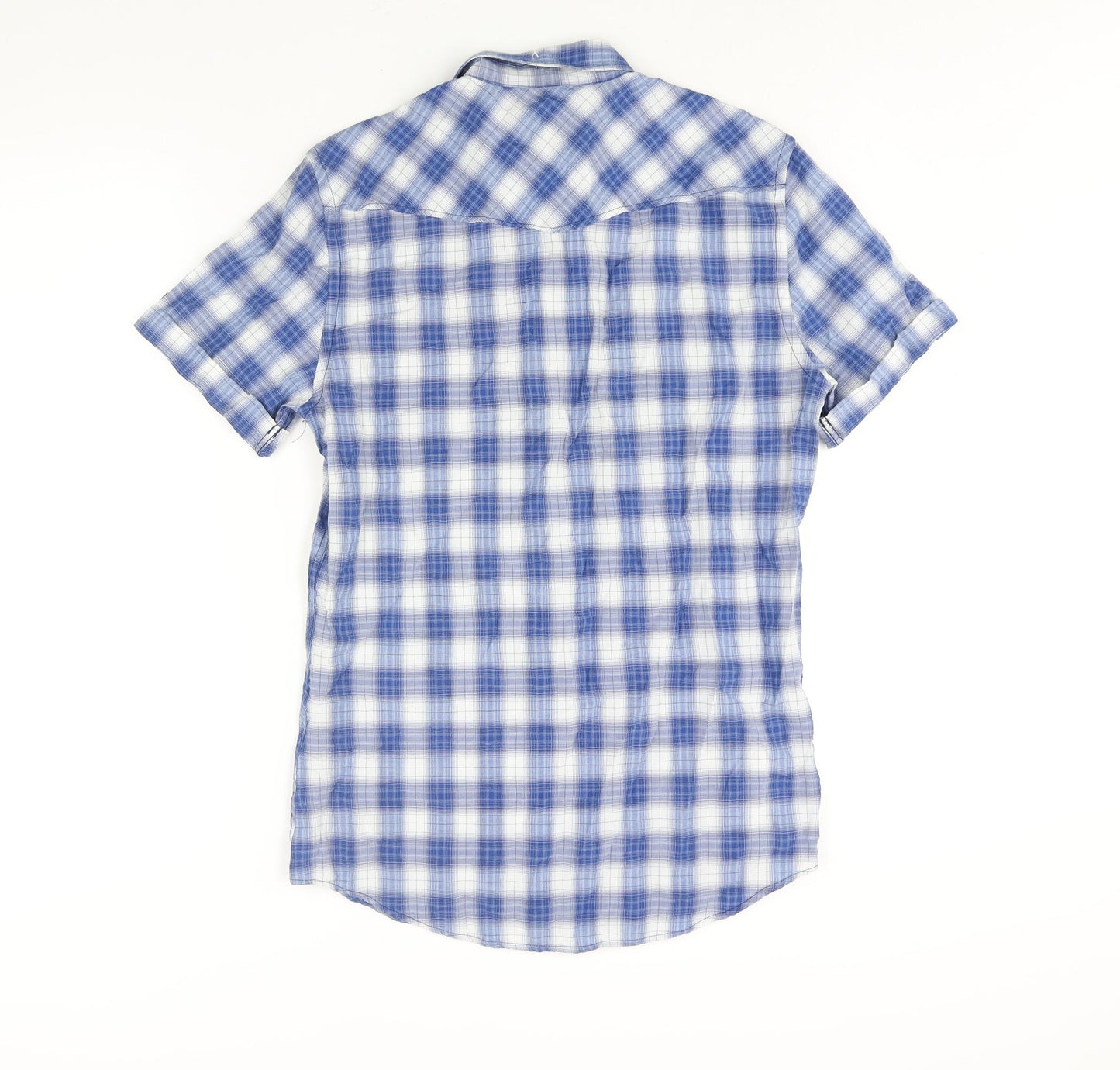 River Island Mens Blue Check Cotton Button-Up Size S Collared Button