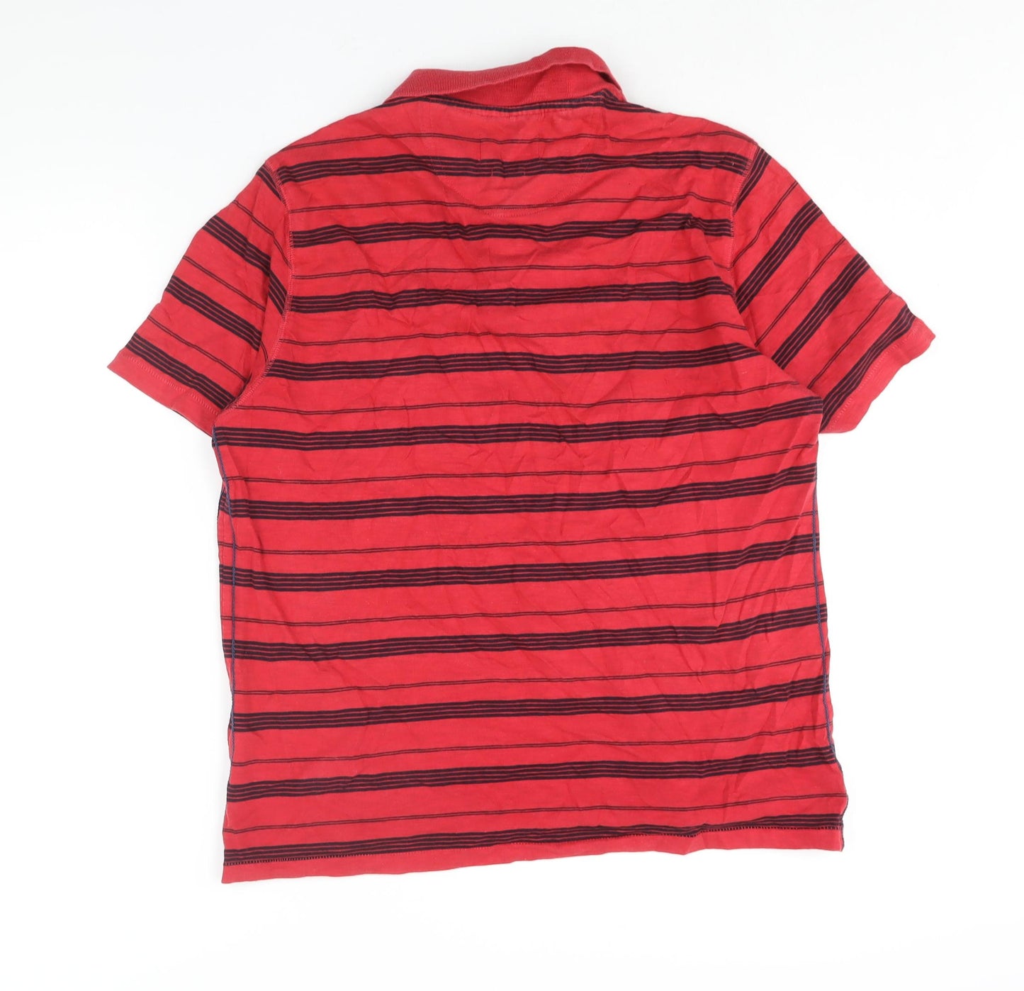 Marks and Spencer Mens Red Striped Cotton Polo Size L Collared Button