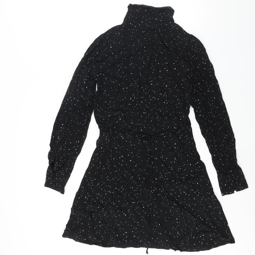 New Look Womens Black Geometric Viscose A-Line Size 8 Collared Button - Belted