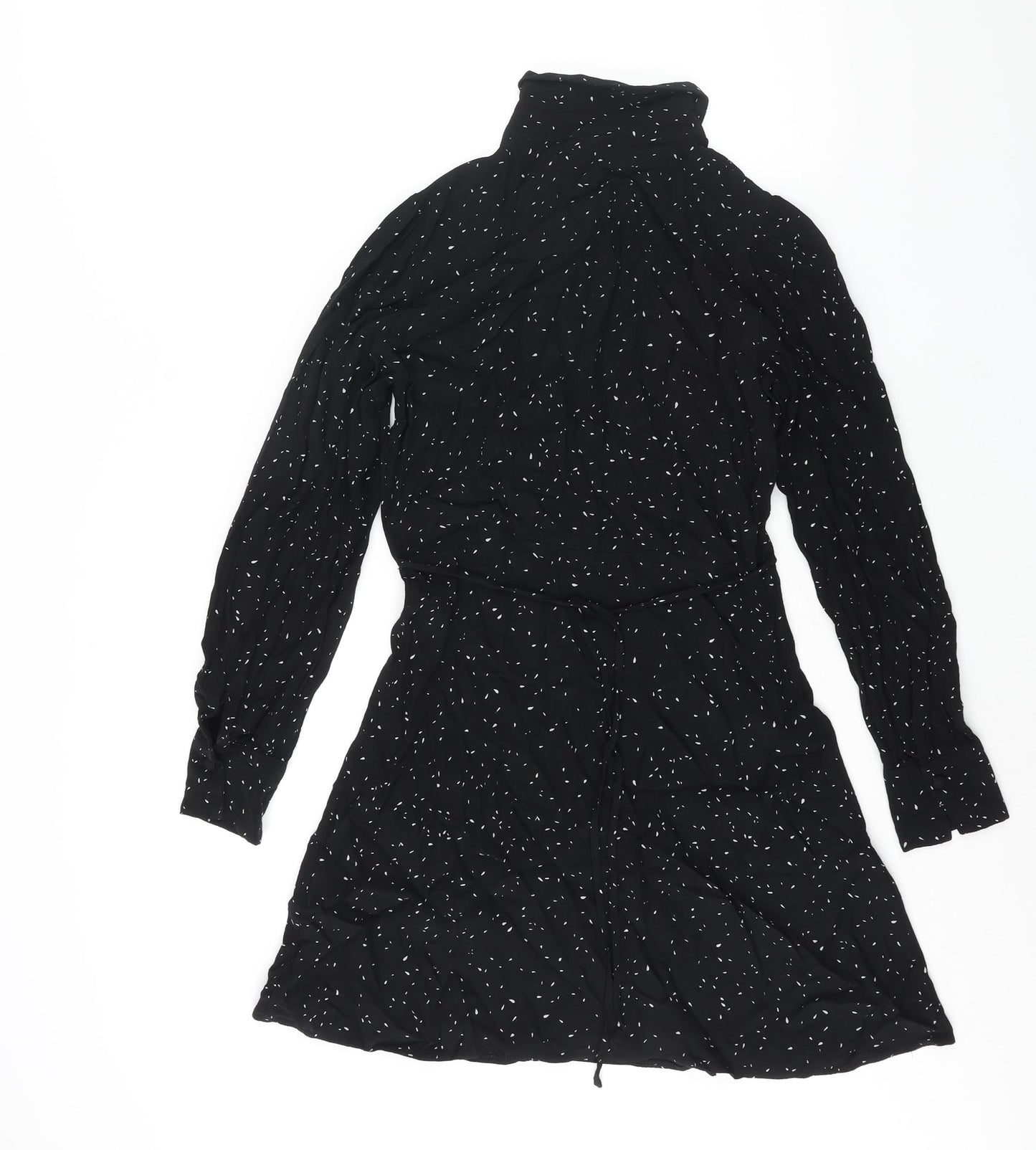 New Look Womens Black Geometric Viscose A-Line Size 8 Collared Button - Belted