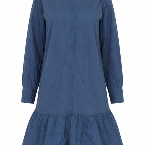 Zara Womens Blue Cotton Shirt Dress Size M Collared Button - Frill