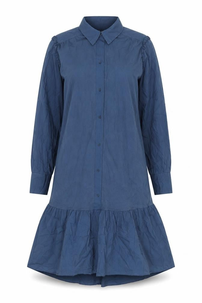 Zara Womens Blue Cotton Shirt Dress Size M Collared Button - Frill