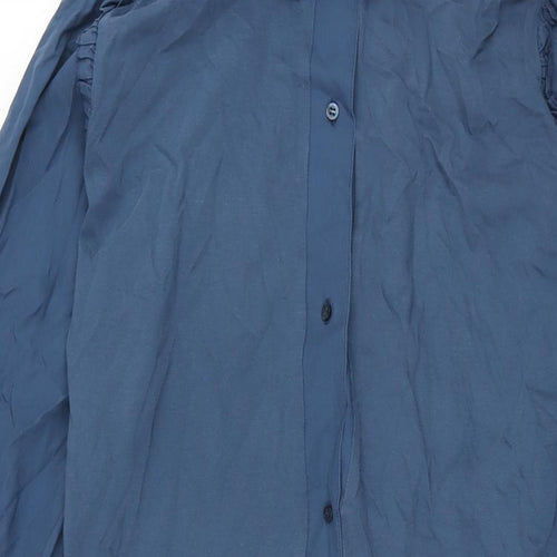 Zara Womens Blue Cotton Shirt Dress Size M Collared Button - Frill
