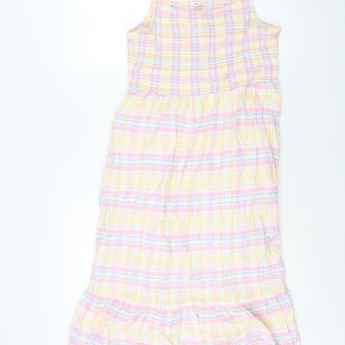 Cotton On Womens Multicoloured Check Cotton Shift Size L Square Neck Pullover - Rouched Bodice
