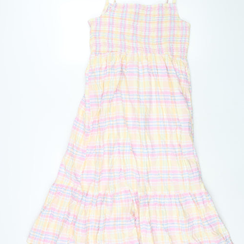 Cotton On Womens Multicoloured Check Cotton Shift Size L Square Neck Pullover - Rouched Bodice