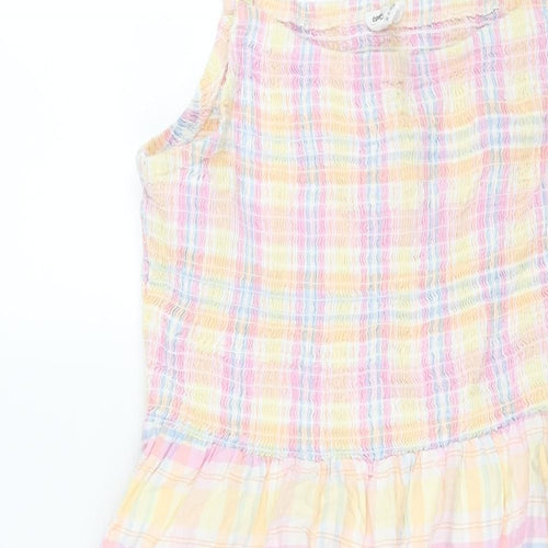 Cotton On Womens Multicoloured Check Cotton Shift Size L Square Neck Pullover - Rouched Bodice