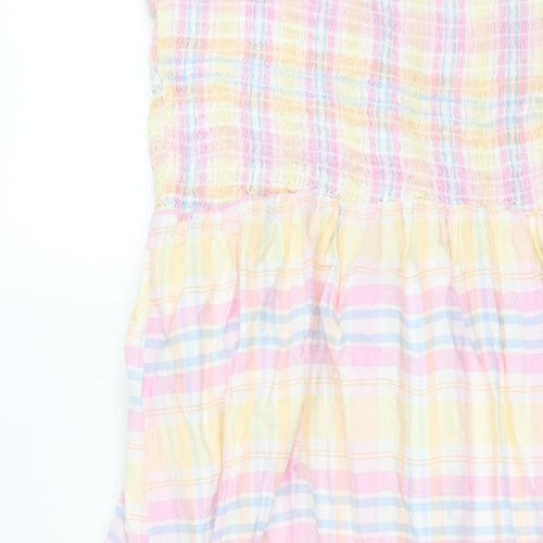 Cotton On Womens Multicoloured Check Cotton Shift Size L Square Neck Pullover - Rouched Bodice