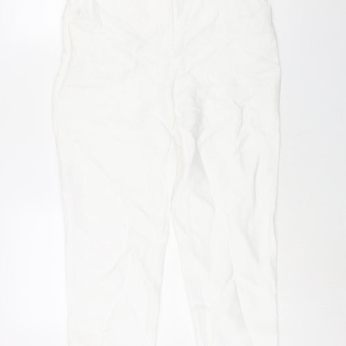 NA-KD Womens White Viscose Trousers Size 8 L28 in Regular Zip - Textured