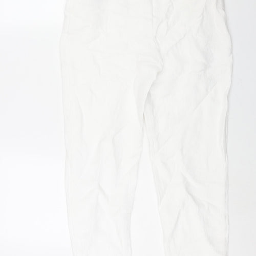 NA-KD Womens White Viscose Trousers Size 8 L28 in Regular Zip - Textured