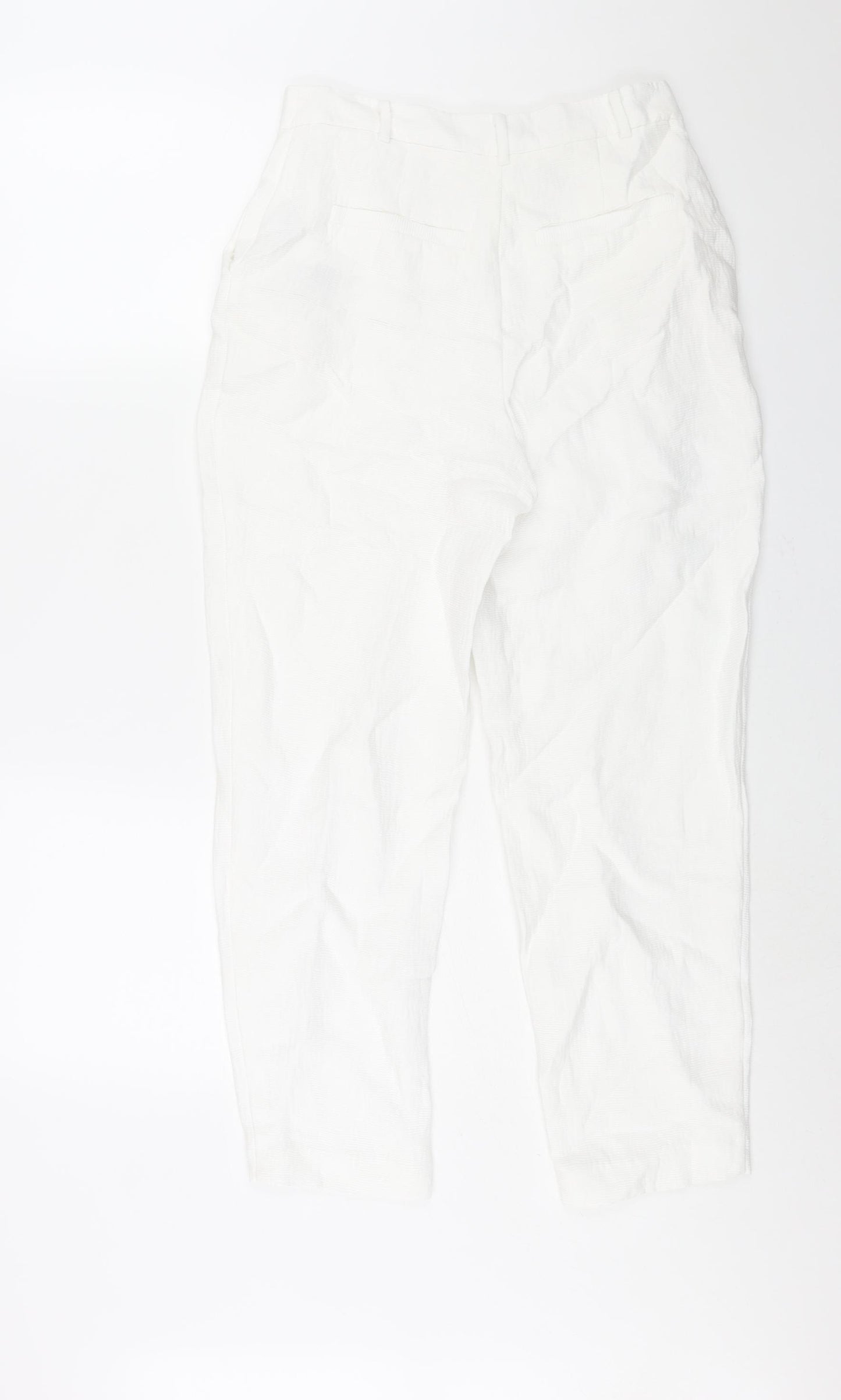 NA-KD Womens White Viscose Trousers Size 8 L28 in Regular Zip - Textured