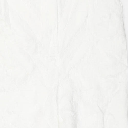 NA-KD Womens White Viscose Trousers Size 8 L28 in Regular Zip - Textured