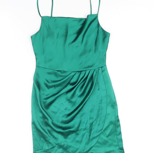 Zara Womens Green Polyester Mini Size XS Square Neck Zip - Draped Detail