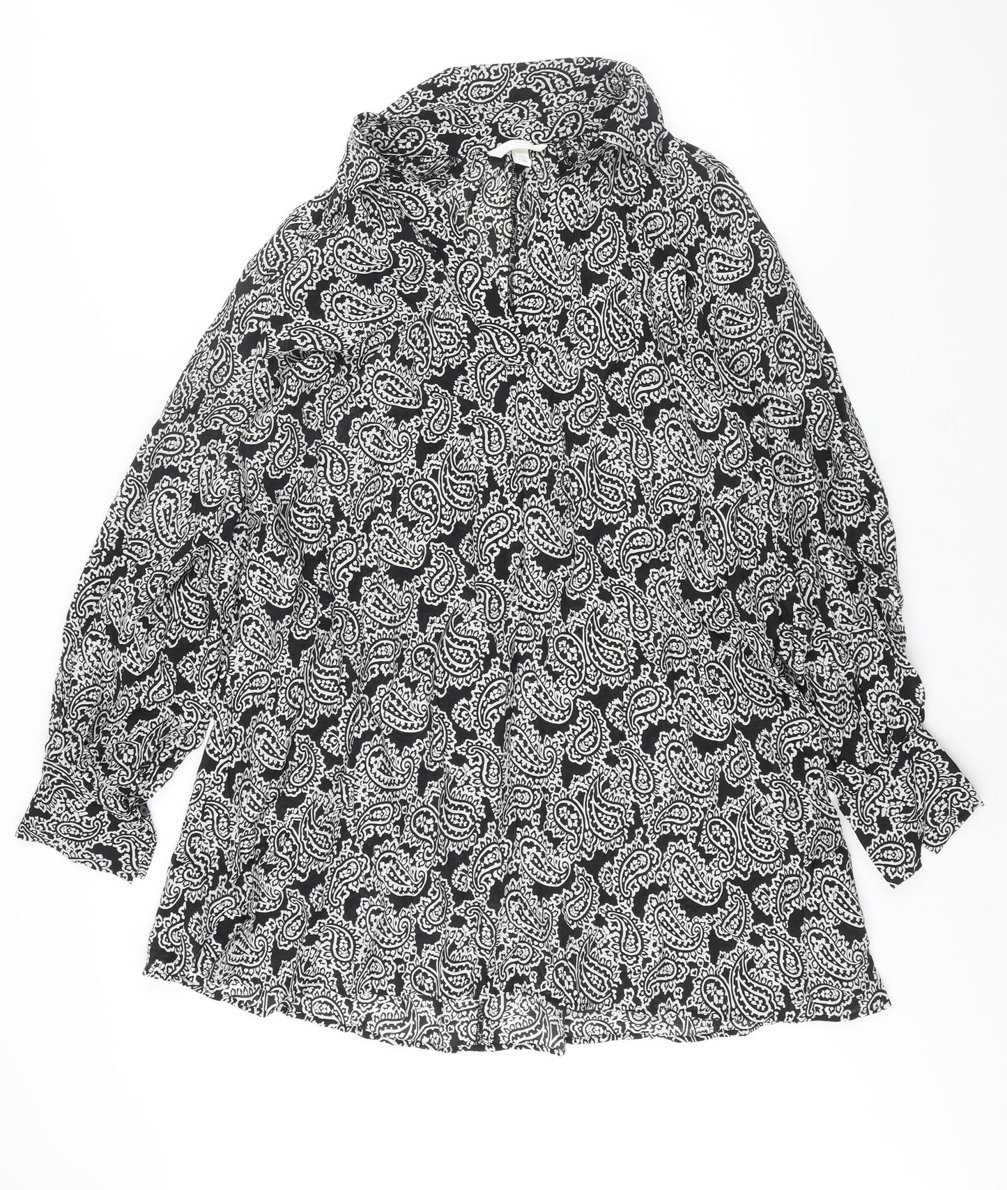 H&M Womens Black Geometric Viscose Shift Size S Collared Pullover