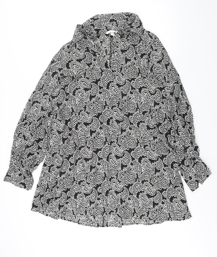 H&M Womens Black Geometric Viscose Shift Size S Collared Pullover