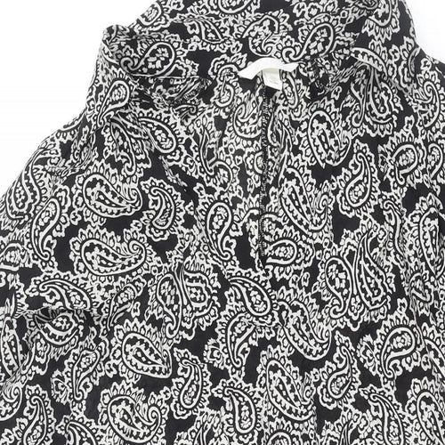 H&M Womens Black Geometric Viscose Shift Size S Collared Pullover