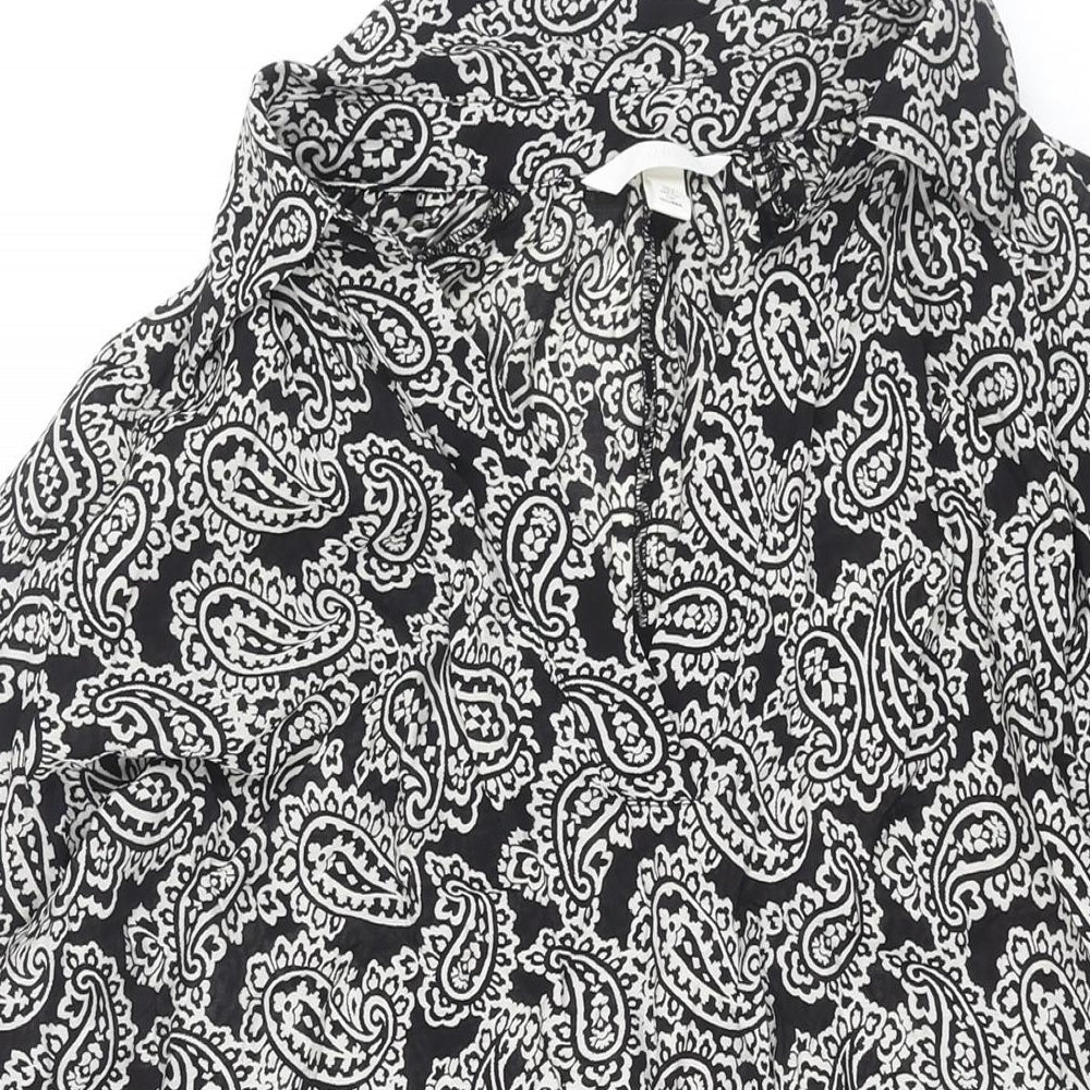 H&M Womens Black Geometric Viscose Shift Size S Collared Pullover