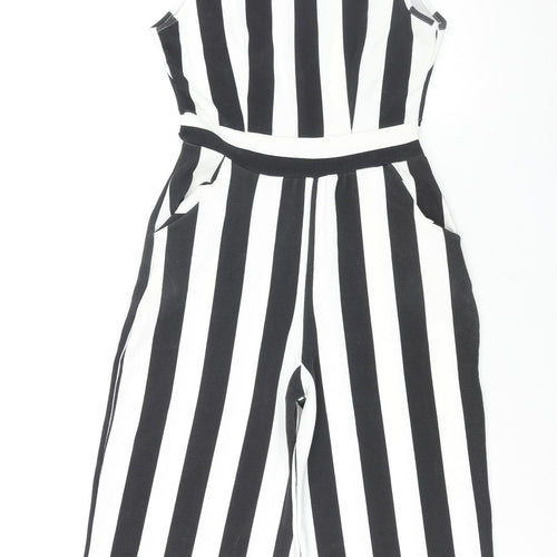 Boohoo Womens Black Striped Polyester Jumpsuit One-Piece Size 12 L20 in Button