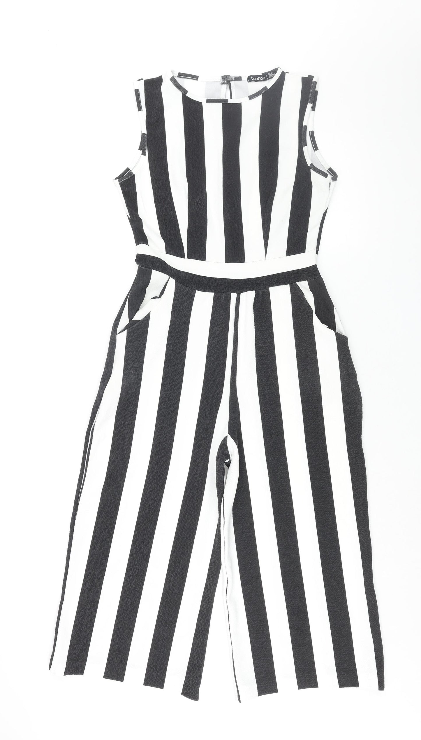 Boohoo Womens Black Striped Polyester Jumpsuit One-Piece Size 12 L20 in Button