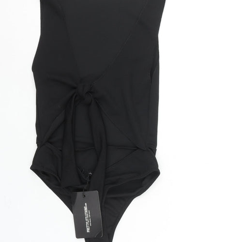 PRETTYLITTLETHING Womens Black Polyester Bodysuit One-Piece Size 10 Tie - Backless