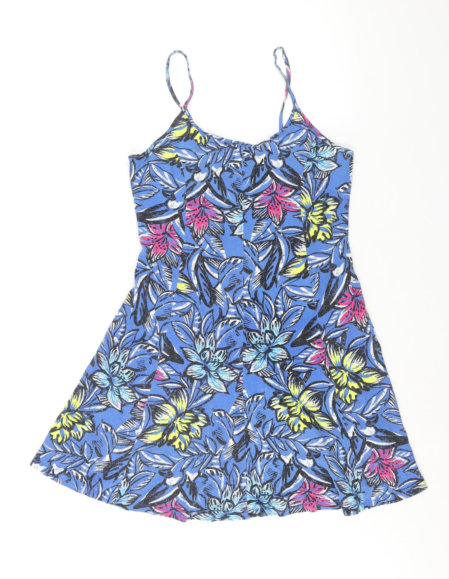 New Look Womens Blue Floral Cotton A-Line Size 14 Scoop Neck Pullover