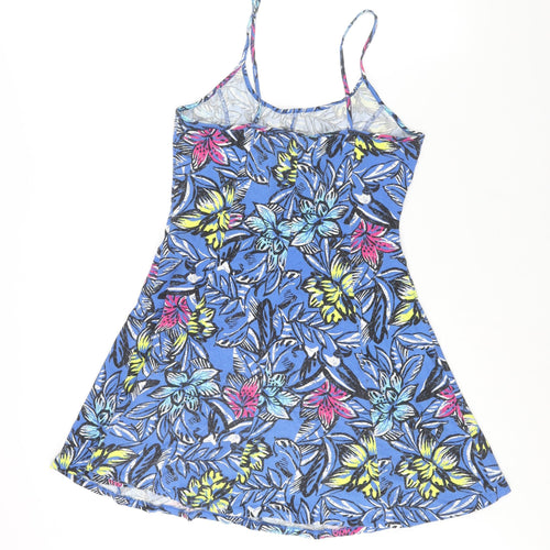 New Look Womens Blue Floral Cotton A-Line Size 14 Scoop Neck Pullover