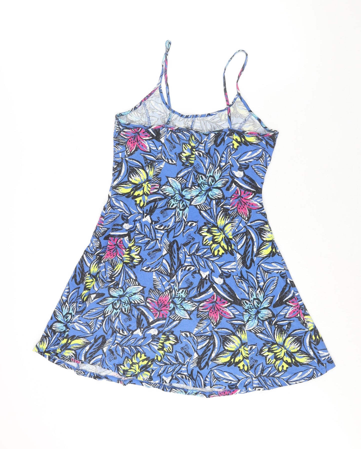 New Look Womens Blue Floral Cotton A-Line Size 14 Scoop Neck Pullover
