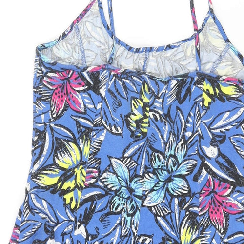 New Look Womens Blue Floral Cotton A-Line Size 14 Scoop Neck Pullover