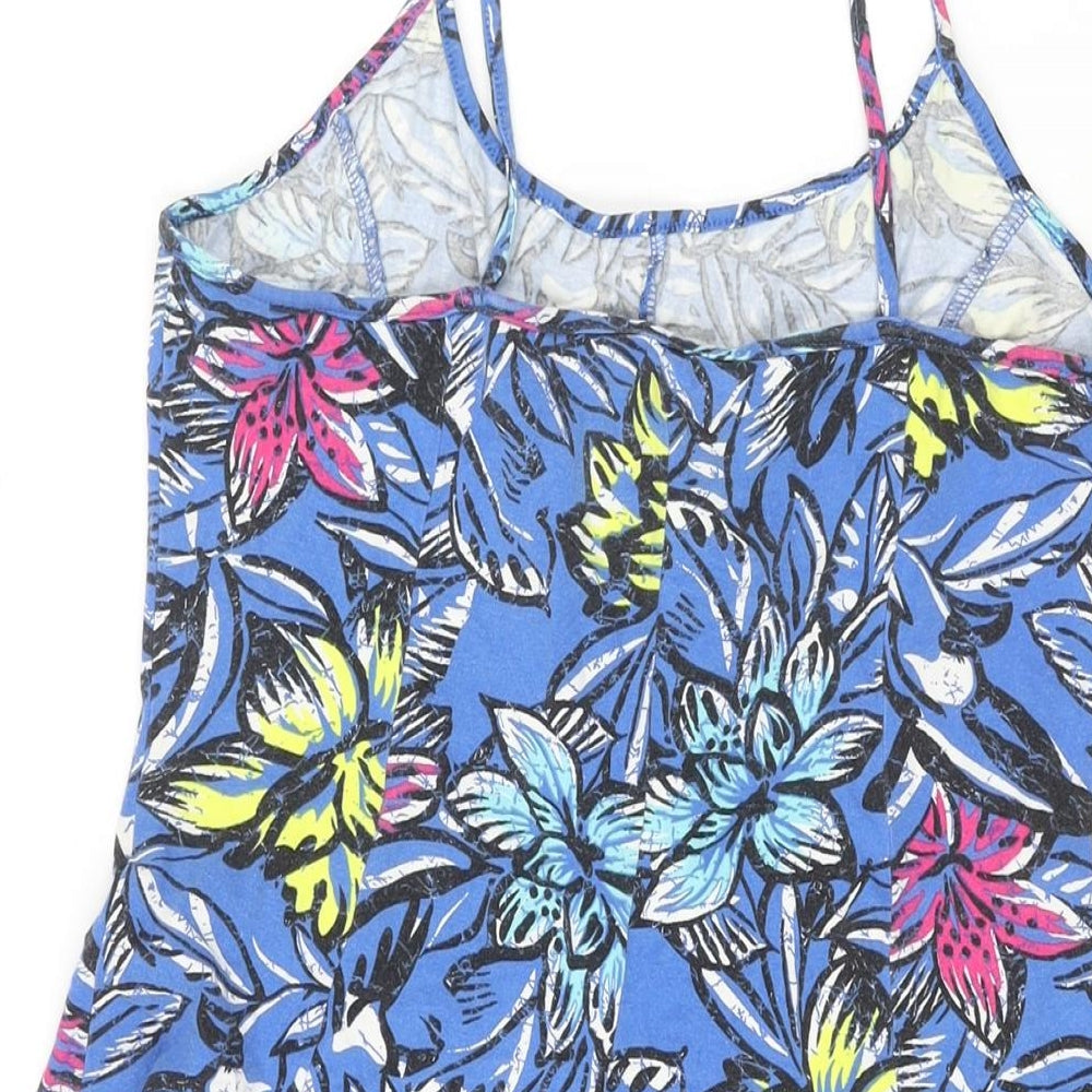 New Look Womens Blue Floral Cotton A-Line Size 14 Scoop Neck Pullover