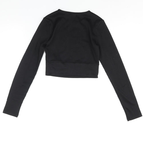 Divided by H&M Womens Black Polyester Cropped Blouse Size S Round Neck - Ribbed