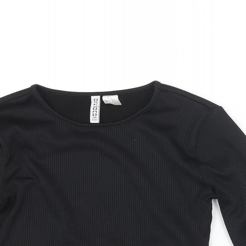 Divided by H&M Womens Black Polyester Cropped Blouse Size S Round Neck - Ribbed